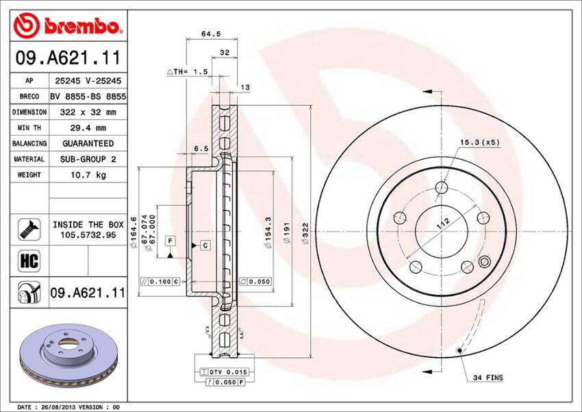 Mercedes Brembo Disc Brake Rotor - Front (322mm) 000421121207